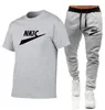 Summer Mens Brand LOGO Tracksuit Casual Sport Suit T-shirt 2 Piece Set Oversized Sportswear Breathable O-neck Street Clothing