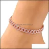 Tornilhas Bracelete feminino Icepto de link cubano Bracelets dourados Sier rosa Diamante Hip Hop J￳ias de corrente de corrente