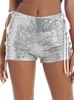 Women's Shorts Hirigin Shiny Glitter Sequined Outfit Side Cutout Cross Bandage Short Bottoms Party Festival Clothes