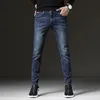 Men s Jeans Spring Autumn Blue Solid Color Micro elastic Classic Men Straight Slim Fashion Denim Trousers Male 230207