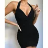 Casual Dresses 2023 European And American Spring Summer Fashion Comfortable Simple Sexy Pleated Women's Dress Show Chest Nightclub Cl