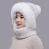 Women's Real Mink Fur Hat Scarf One-Pieces Winter Warm Cap Headwear Hunting Ski