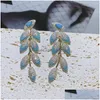 Stud Earrings Hibride Unique Design Mticolor Leaf Long For Women Bridal Prom Party Cubic Zirconia Fashion Jewelry E1036 Drop Delivery Dhbjq