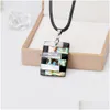 Pendentif Colliers En Gros À La Mode Colorf Rectangar Collier Avec Coquille D'ormeau Broyée Style Européen Et Américain Dro Dhgarden Dh6U3