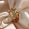 Hoop Huggie Elegant Tarnish Free Chunky Hoop Earrings With Small Dainty Pearl Stainless Steel Gold Plated Hoop Earrings For Women 230206