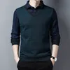 Мужские свитера зимней модной свитеры флисовой флисовый сгущенная вязаная мужская одежда подделка с двумя кусочками теплое трикотаж my740 230206