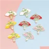 Charms 20Pcs/Lot Chinese Style Enamel Fan Connectors Diy Earring Bracelet Necklace Pendant For Jewelry Making Accessories Drop Deliv Dhevd