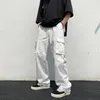 Pantalon homme noir blanc décontracté mode ample droite jambe large hommes Streetwear Hip hop poche Cargo hommes pantalon 230206