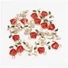 Charms 20Pcs Enamel Romantic Rose Flower Pendant Cute Drip Oil Alloy Valentines Charm For Jewelry Making Supplies Drop Delivery Find Dh3Wx