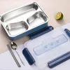 Set di stoviglie Microonde 3 Cell Lunch Box Grande capacità Insalata sigillata in acciaio inossidabile Bento Contenitore portatile gratuito per lavoratori Studente