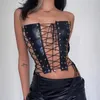 Débardeurs pour femmes Cool Street Style Sexy Cutout Lace-up Fishbone Faux Cuir Tunique Top Femmes Sans Manches