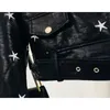 Damesleer Faux Autumn Street PU Jacket Dames Star Borduurwerk Zipper Pocket Coat Motorcycle Biker Casual Chaqueta Mujerwomen's