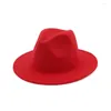 Берец широкий края простая шляпа Панама твердый цвет войнат в федорах для мужчин Женщины искусственная шерстяная смесь джазовая шапка