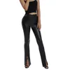 Women's Pants Sexy Women High Waist PU Leather Stretch Leggings Fashion Solid Color Wide Leg Split Hem Skinny Female Trousers Streetwear