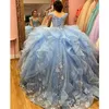 Vestido clara da princesa azul quinceanera 2023 Apliques de ombro lantejas Flores Party Sweet 16 vestido vestidos de 15