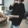 女性用Tシャツの女性Tシャツセーター長袖ホワイトTシャツ女性ゆるい丸い襟、黒いムージャーカミゼタス230206