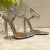 Metall Crystal Ornament Ankle Strap Sandals Stiletto Women's Shoes Party Evening Shoes Open-Toed Calfskin Mirror Luxury Designer facto11.5cm