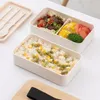 Dinnerware Sets 1200ml Bento Boxes With Strap Double Layer Cases Built-in Tableware Japanese Style Leak-proof Lunch Containers