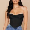 Damestanks dames mode top satijnen korset spaghetti riem cowl nek verbetergevoelde backless rits rits bustier sexy crop tops feest vrouwtjes