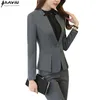 Women Dwuczęściowe spodnie Fashion Business Kobiety wywiadu kombinezon roboczy noszenie biurowe panie długie rękaw Slim Formal Blazer i spodnie Set 230207