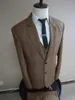 Erkekler Takım En Son Ceket Pantolon Tasarımları Marka Brown Tweed Suit Erkekler Set ince Fit Özel Düğün 3 Parça Çiftlik Ahşap Blazer Smokedo