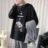 Herrtröjor 2023 Spring och Autumn Youth Ins Loose Print Sweatshirt mode Casual rund nacke Pullover Black / Grey M-XL