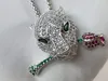 Luxus Voll AAA Zirkon Panther Halsketten Green Eyed Leopard Kopf Anhänger Für Frauen Rose Blume Mit Tier Schmuck Panthere Halsband