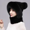 Women's Real Mink Fur Hat Scarf One-Pieces Winter Warm Cap Headwear Hunting Ski