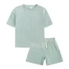 Conjuntos de roupas 2023 verão crianças meninos meninas terno crianças mangas curtas pulôver moletons+calças 2pcs terno crianças meninos roupas de cor sólida w0425