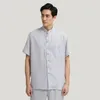 T-shirts pour hommes solide Style conventionnel chinois Blouse Mandarin col brodé coton lin petit haut Costume National