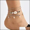 Anklets 4 Pcs/Set Boho Star Natural Shell Stone Anklet Bracelet Woman Summer Beach Vintag Sier Beads Chain On The Leg Foot Jewelry D Dh5Cq