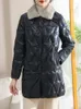 Trench da donna Argyle PU Leahter Cappotto invernale da donna Capispalla Abbigliamento femminile Caldo collo di pelliccia a maniche lunghe Piumino solido Parka