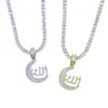 Ketens gelukkige islamitische moslims patroon maan ketting bestrijden zirkoon 3 mm tennisketen charme hanger sieraden voor vrouwen hiphop