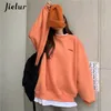 Womens Hoodies Sweatshirts Jielur Orange Gray Sweatshirt Women MXL Fake Two Piece MXL Size Hoodie Female Loose Korean Fleece Streetwear Letter Embroidery 230207