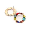 Hoop Huggie Boho Round Circle Colorf Crystal Pendant Crop Servg