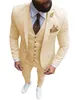 Mäns kostymer blazers män kostymer 3 stycken smal passande casual business champagne lapel khaki formella tuxedos för bröllop groomsmen blazerpantsvest 230207