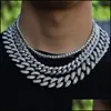 Bracelet Collier 12mm Miami Cubain Lien Chaîne Bracelets Ensemble Pour Hommes Bling Hip Hop Glacé Diamant Or Sier Rapper Chaînes Femmes Dhq1L