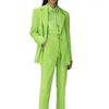 Spring Green Women Pants Suits V Neck Evening Party Ladies Wear For Wedding Loose Ben Two Pieces