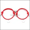 Chaîne à maillons 2 pièces/ensemble coeur magnétique Couple corde bracelets pour femmes hommes en acier inoxydable pièce ronde peut être graver Alphabet lettre 12 Dhwjq