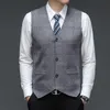 Men's Vests Mens Suit Vest Autumn Fashion Plaid Waistcoat Business Slim Fit Sleeveless Sweater Office Casual V-Neck Knit SuitsMen's