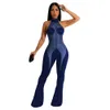 2023 Designer Mesh Patchwork Jumpsuits Women Spring Summer Clothes Sleeveless Velvet Rompers Sexy Bodycon Flare Pants Casual One Piece Outfits Wholesale 9230