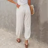 Calça feminina vestuário feminino senhora cortada verão verão elasticidade elasticidade feminina alta cintura solta calça de bolso Spring