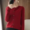 Damesbreien Pure Wool Cardigan 2023 Spring en Autumn Cashmere Sweater Vrouw O-Neck Warm gebreide basis