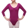 Stage Wear Lady Long Sleeve Jumpsuit Female Gymnastics Dance Practice Dress Girls Ballet Suit Cotton Sleeved D-0612