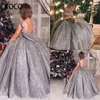 Kız Elbiseler Jonany Gümüş Parlak Çiçek Düğün Doğum Günü Partisi Pageant Balo Gown Kutsal Komünyon için Küçük Prenses