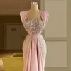 Stunning Pink Prom Dresses Sequined Sleeveless Evening Dress uffles Floor Length Women Formal Party Gown Custom Made BC14402