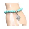 Bracelets de charme 8mm Turquoise Perle Hamsa Main Turc Religions ethniques Bijoux Femmes USA Yoga Drop Livraison Dh7Yt