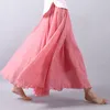 Skirts Women Linen Cotton Long Skirts Elastic Waist Pleated Maxi Skirts Beach Boho Vintage Summer Skirts Faldas Saia 230207