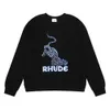 Hoodies Sweater Autumn and Winter New Rhude Leopard Letter Print High Weight Terry Round Neck for Men Women Couples