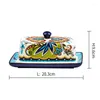 Plates Western Hand Painted Ceramic Butter Box Unique Rectangle Table Storage Container Cheese Dish Plate Home Kitchen Party Dinnerware